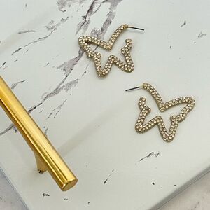 Gold tone dangle crystal stud earrings NEW butterfly